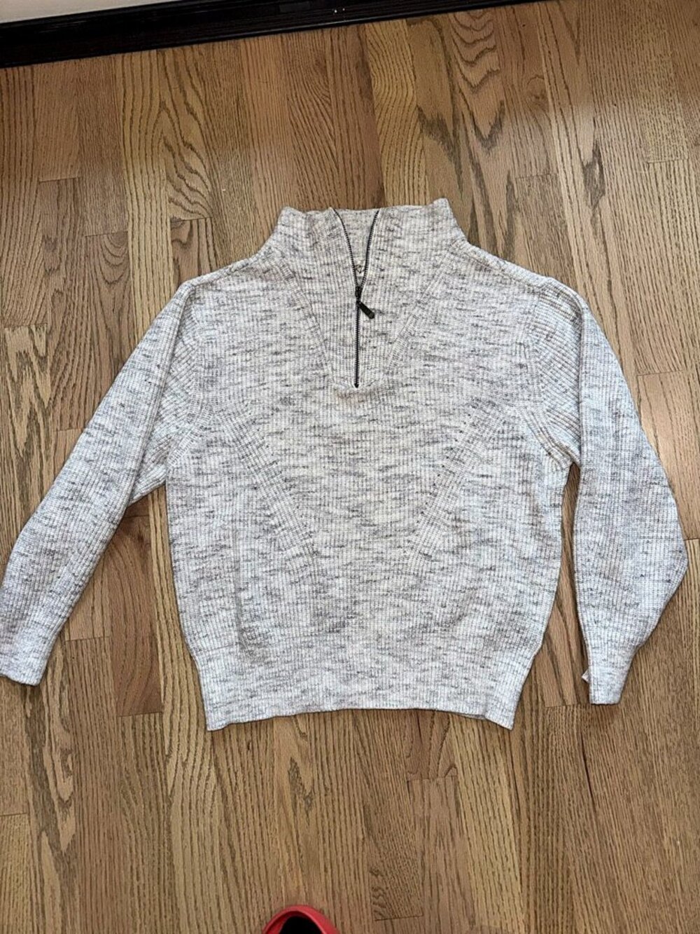 RD Style Gray Space Dye Waffle Knit Quarter Zip Sweater Size M